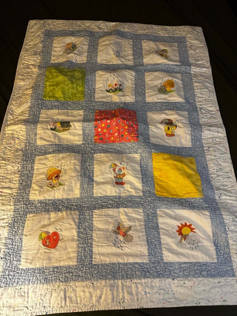 Vintage quilt - mushroom, frog, turtle , sun